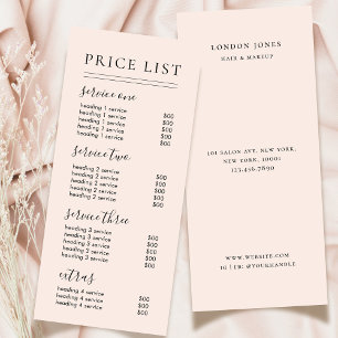 Prijstlijst Chic Typography Services Blush Reclamekaart