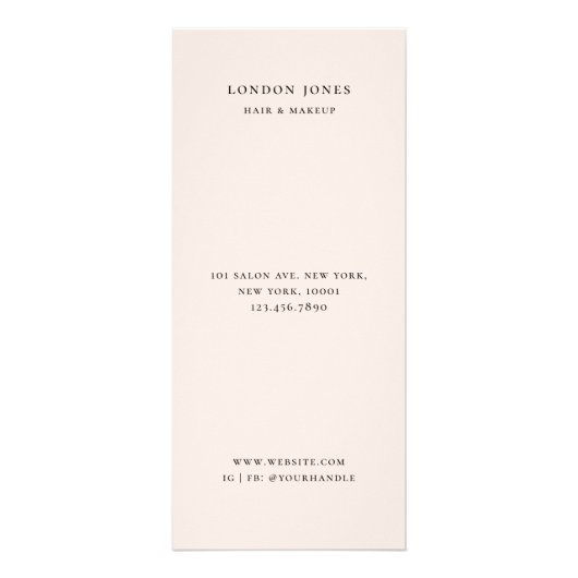 Prijstlijst Chic Typography Services Blush Reclamekaart (Achterkant)