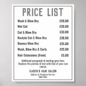 Prijstlijst Kapsalon Kapper Poster (Voorkant)