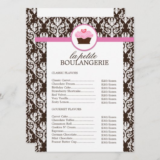 Prijstlijst Pretty Damask Bakery (Voorkant / Achterkant)