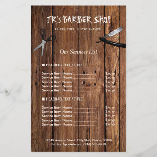 Prijstlijst Rustieke Houten Kapper Salon Diensten Flyer