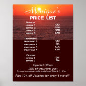 Prijstlijst Sunrise spa en salon Poster (Voorkant)