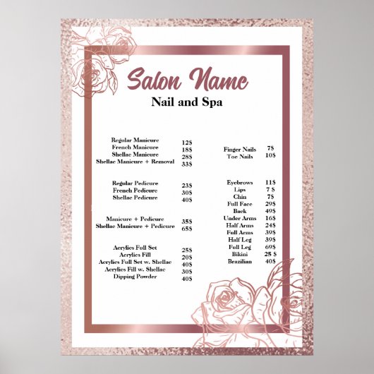 Prijzenlijst Beauty Nail Salon menu Poster (Voorkant)