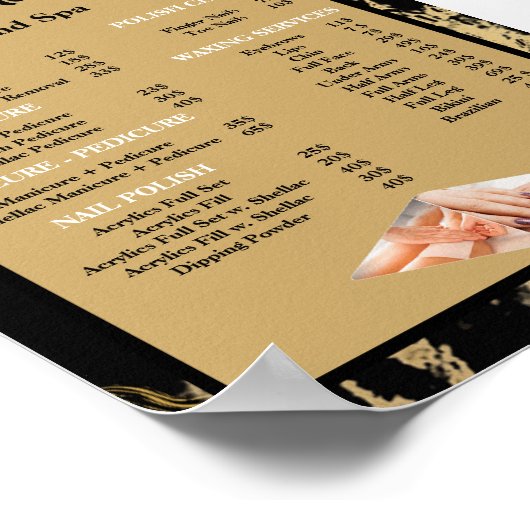 Prijzenlijst Beauty Nail Salon menu Zwarte Marmer Poster (Hoek)