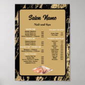 Prijzenlijst Beauty Nail Salon menu Zwarte Marmer Poster (Voorkant)
