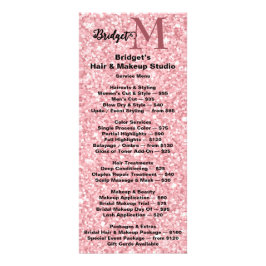 Prijzenlijst Beauty salon Blush Glitter monogram Reclamekaart