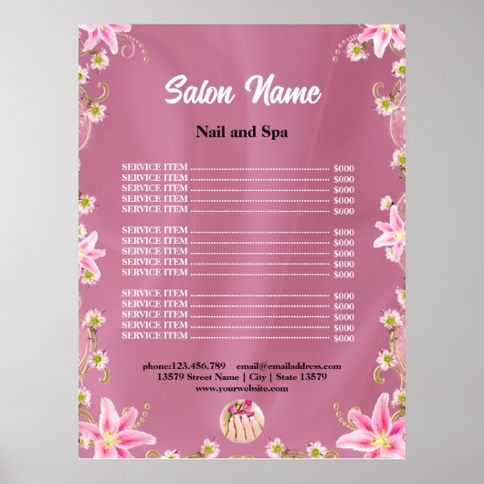 Prijzenlijst Chic Beauty Nail Salon menu Poster (Voorkant)