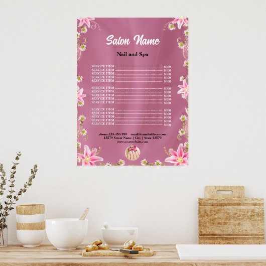 Prijzenlijst Chic Beauty Nail Salon menu Poster (Keuken)