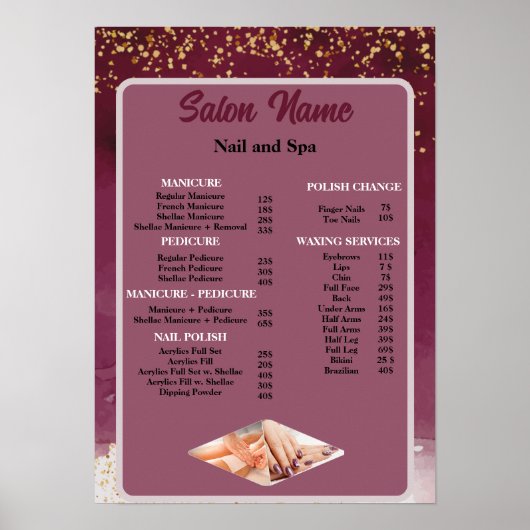 Prijzenlijst schoonheid nagel salon menu rood paar poster (Voorkant)