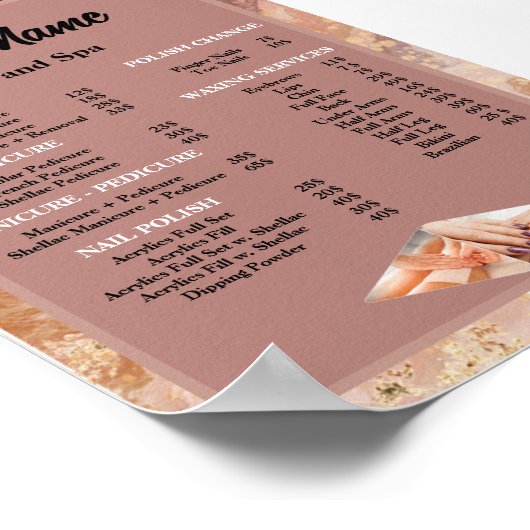 Prijzenlijst schoonheid nagelsalon Marble menu Poster (Hoek)
