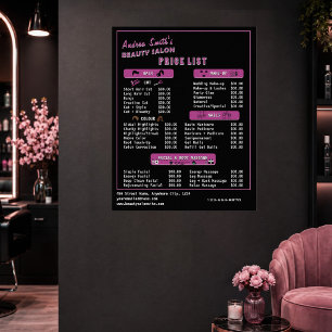 Prijzenlijst Schoonheidssalon Diensten Modern Zwar Poster