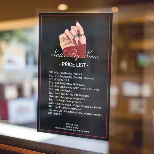 Prijzenlijst services voor professionele nagelstud raamsticker