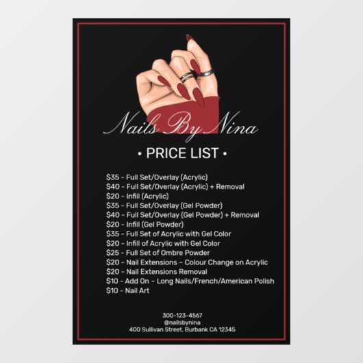 Prijzenlijst services voor professionele nagelstud raamsticker (Vel)