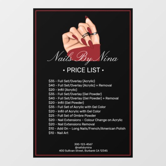 Prijzenlijst services voor professionele nagelstyl raamsticker (Vel)