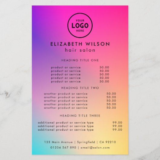 Prijzenlijst sjabloon trendy luxe salon flyer (Voorkant)