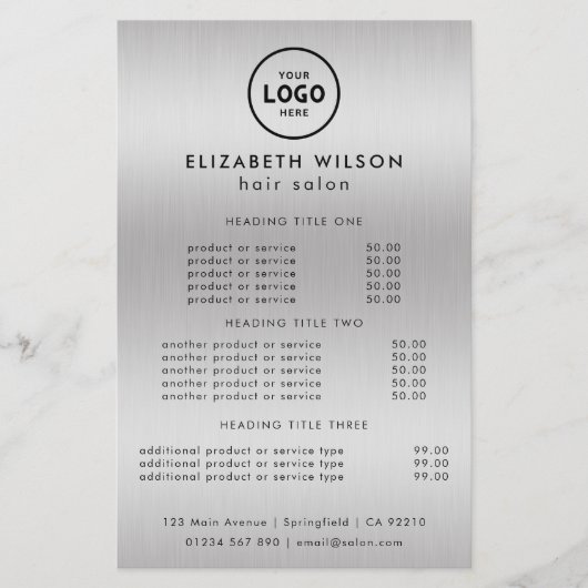 Prijzenlijst sjabloon trendy luxe salon flyer (Voorkant)