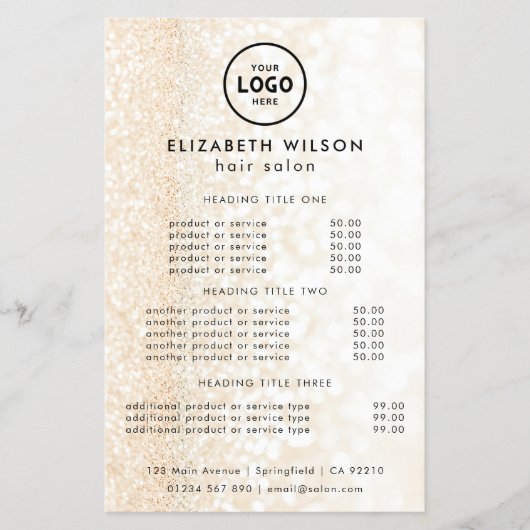 Prijzenlijst sjabloon trendy luxe salon flyer (Voorkant)