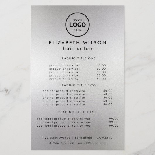 Prijzenlijst sjabloon trendy luxe salon flyer (Voorkant)