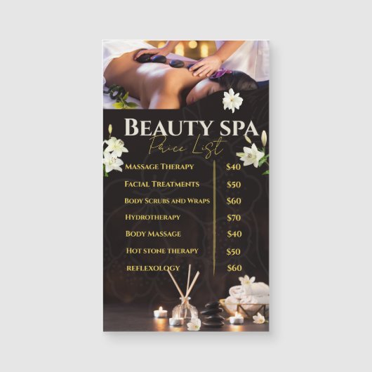 Prijzenlijst Spa Service Menu (Voorkant)