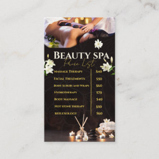 Prijzenlijst Spa Service Menu Visitekaartje