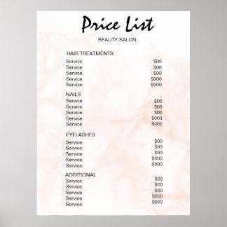 Prijzenlijst Vintage Beauty Salon Poster