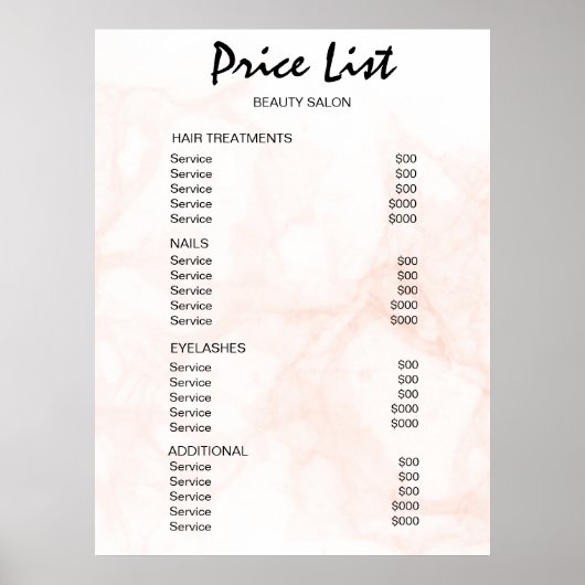 Prijzenlijst Vintage Beauty Salon Poster (Voorkant)