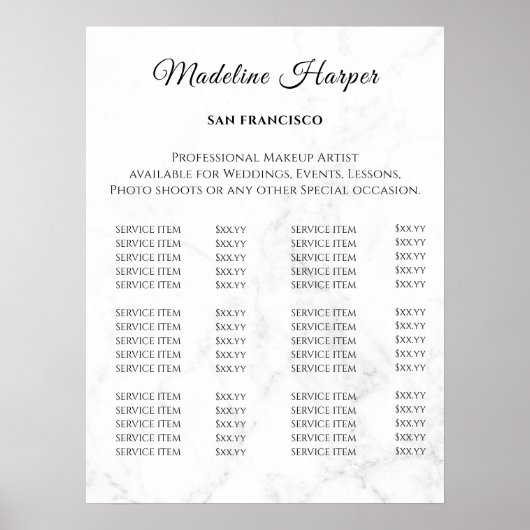 Prijzenlijst Vintage Schoonheidssalon Poster (Voorkant)