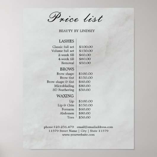 Prijzenlijst Vintage Schoonheidssalon Poster (Voorkant)