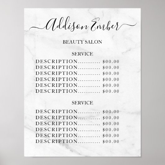 Prijzenlijst Vintage Schoonheidssalon Poster (Voorkant)