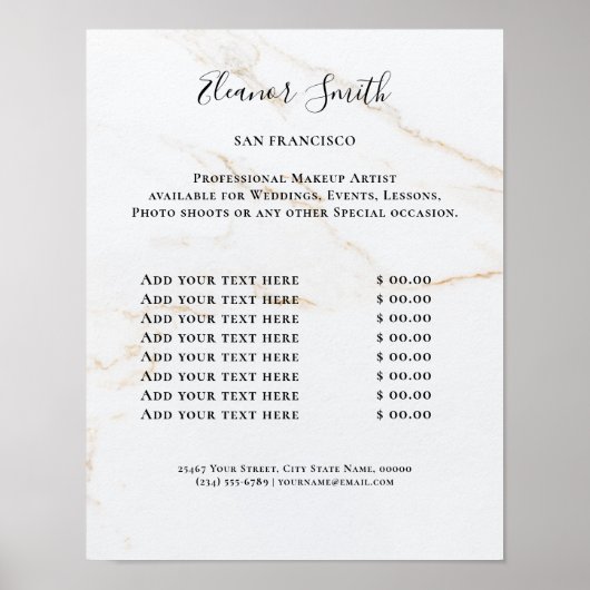 Prijzenlijst Vintage Schoonheidssalon Poster (Voorkant)