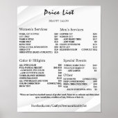 Prijzenlijst Vintage Schoonheidssalon Poster (Voorkant)