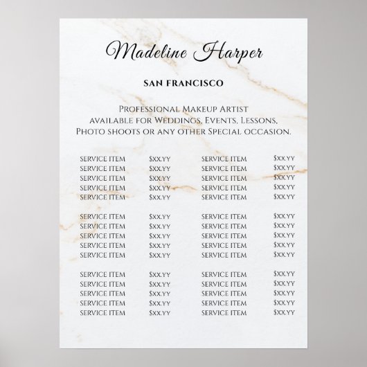 Prijzenlijst Vintage Schoonheidssalon Poster (Voorkant)