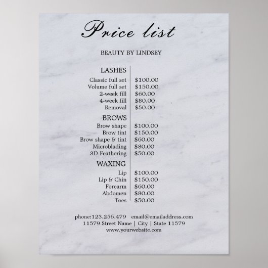Prijzenlijst Vintage Schoonheidssalon Poster (Voorkant)