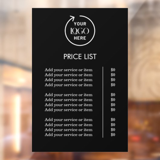 Prijzenlijst | Zwart Logo Zakelijk Professioneel Raamsticker (Vel 2)