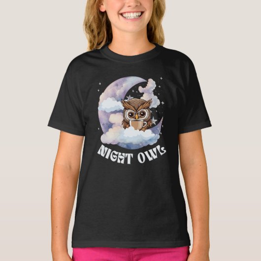 Prikkelbare dromerige nachtuil met koffie t-shirt (Voorkant)