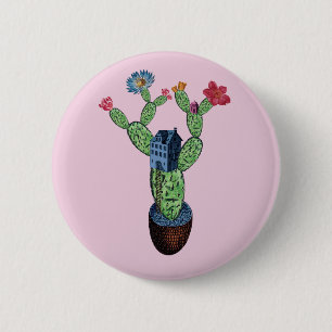 Prikkeldraad cactus met bloemen ronde button 5,7 cm