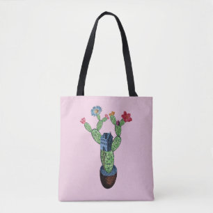 Prikkeldraad cactus met bloemen tote bag