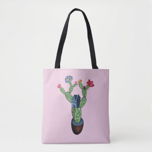 Prikkeldraad cactus met bloemen tote bag (Voorkant)