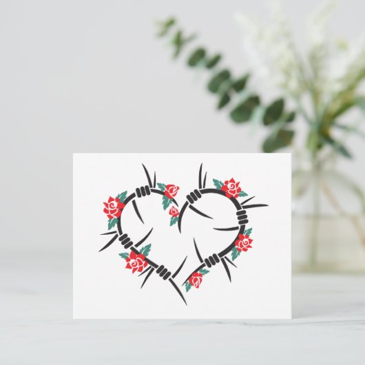 prikkeldraad en rozen briefkaart (Staand voorkant)