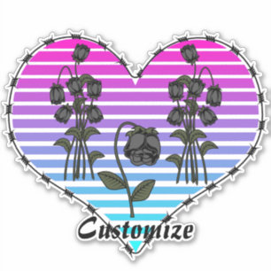 Prikkeldraad Hart Verwelkte Zwarte Rozen Thunder_C Sticker