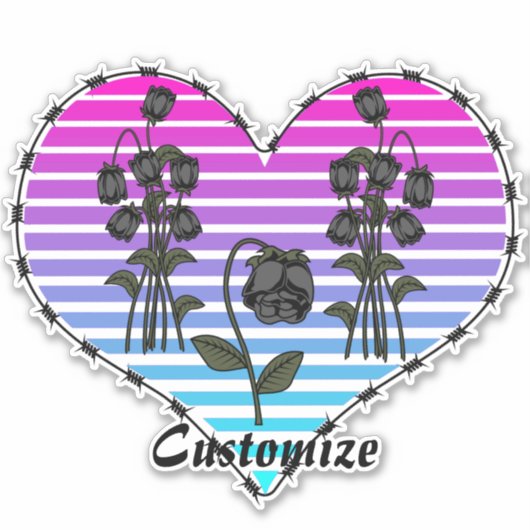 Prikkeldraad Hart Verwelkte Zwarte Rozen Thunder_C Sticker (Voorkant)