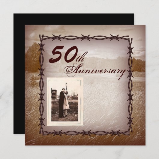 prikkeldraad western 50e trouwdag kaart (Voorkant / Achterkant)