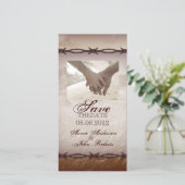 prikkeldraad western country bruiloft save the dat date (Staand voorkant)