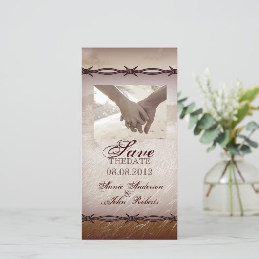 prikkeldraad western land bruiloft opslaan van de save the date (Staand voorkant)
