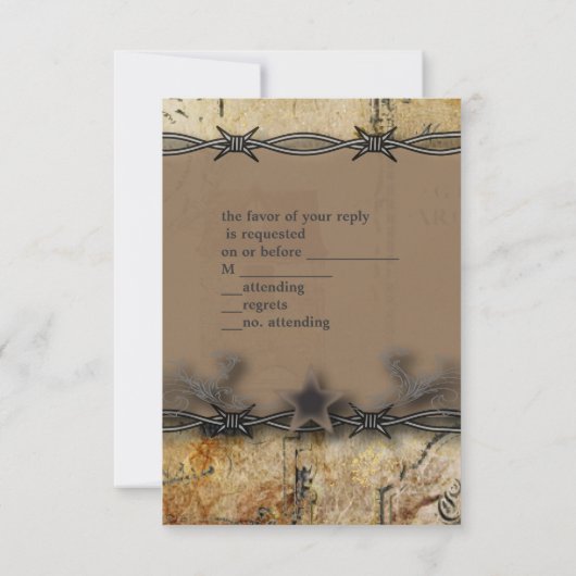 prikkeldraad western land bruiloft RSVP reactie (Achterkant)