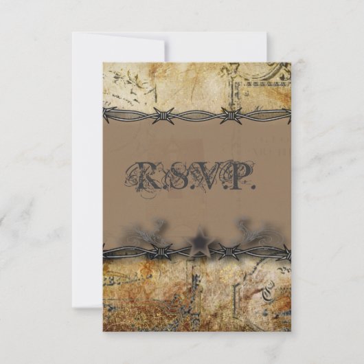 prikkeldraad western land bruiloft RSVP reactie Kaartje (Voorkant)