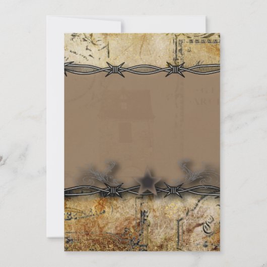 prikkeldraad westerne bruiloft repetitie diner kaart (Achterkant)