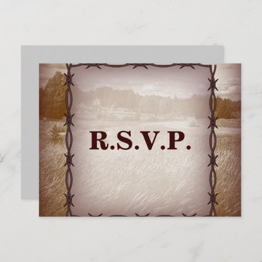 prikkeldraad westerne land bruiloft reactie RSVP Uitnodiging Briefkaart (Voorkant / Achterkant)