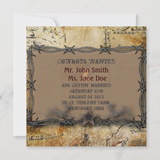 prikkeldraad westerse country bruiloft aankondiging (Achterkant)