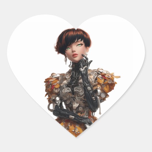 Prikkelend Hart Sticker met Cyberpunk Diva (Voorkant)
